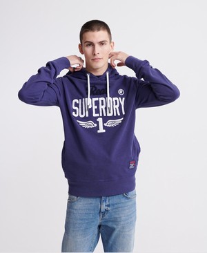 Superdry Super 1 Classic Neon Férfi Kapucnis Pulóver Kék | HMXQD2870